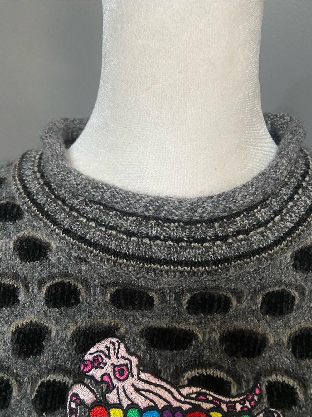 Textured Bubble Knit Sweater Wool Mohair Blend Gray Black XL 1980s-90s Kitchy - Picture 8 of 17